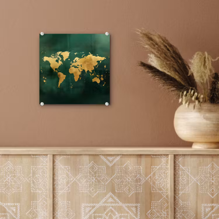 Wereldkaart - Groen - Goud plexiglas 5mm klein -sfeer5