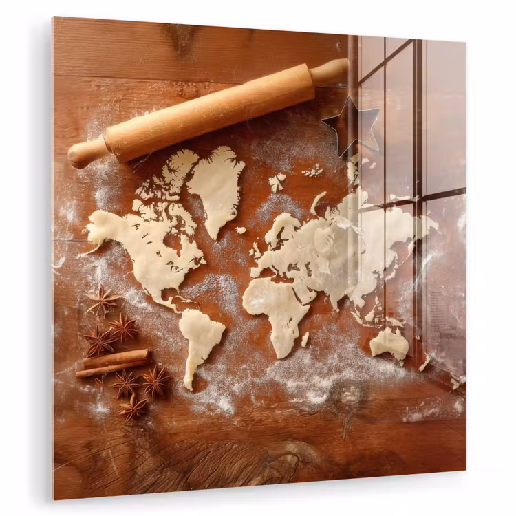 Wereldkaart - Koekjesdeeg - Warme baksfeer plexiglas 5mm klein -zzzproduct_nieuw