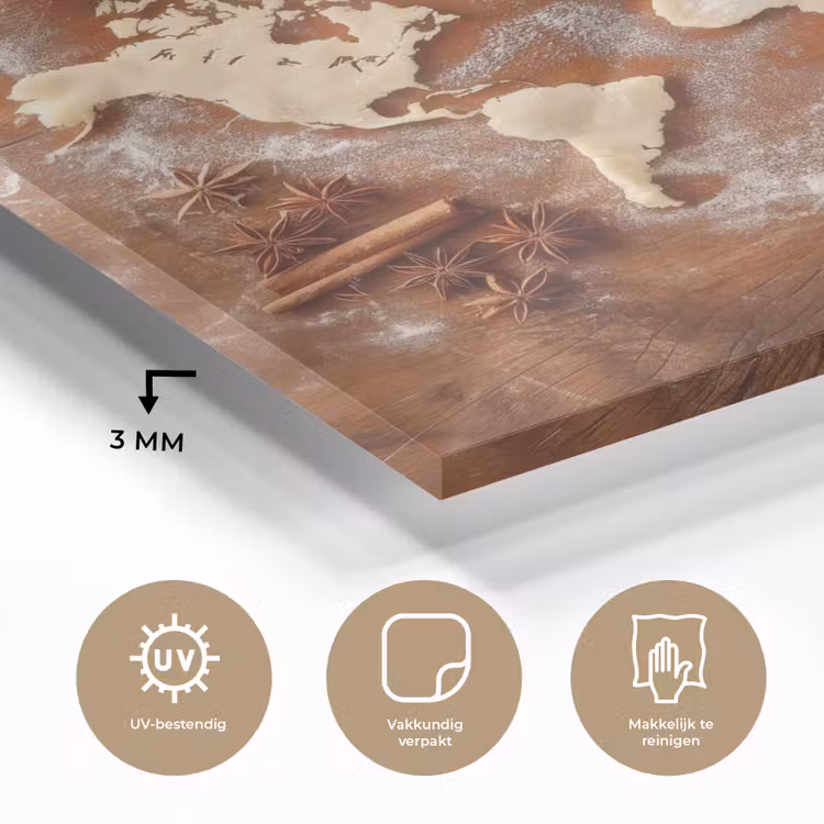 Wereldkaart - Koekjesdeeg - Warme baksfeer plexiglas 5mm klein -sfeer2