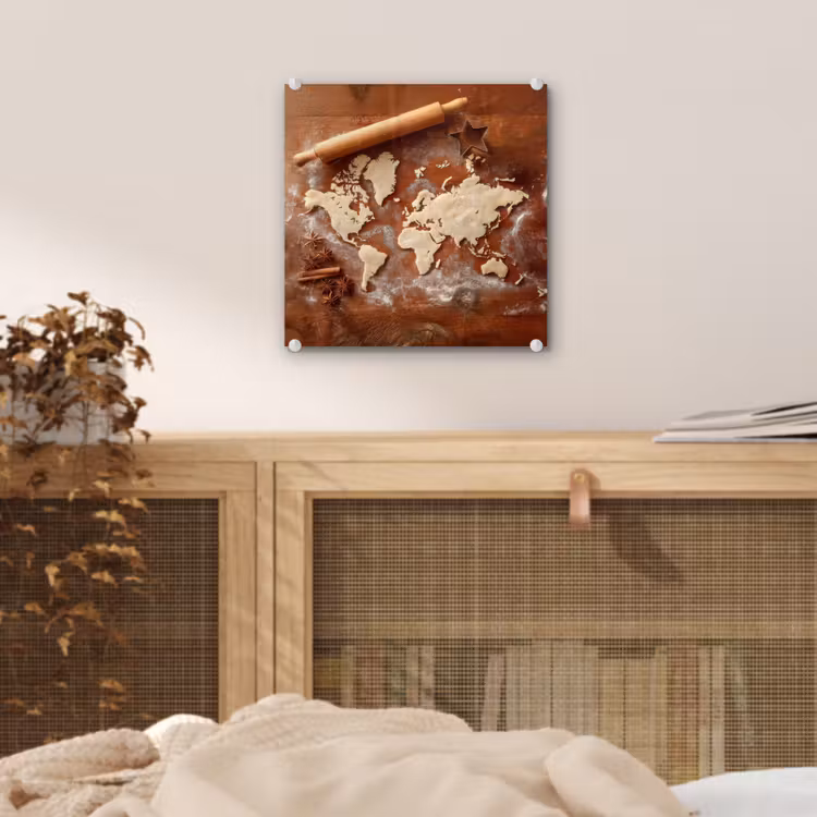Wereldkaart - Koekjesdeeg - Warme baksfeer plexiglas 5mm klein -sfeer4