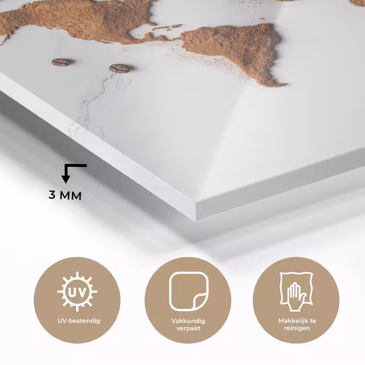 Wereldkaart - Koffie - Marmer plexiglas 5mm klein -sfeer2