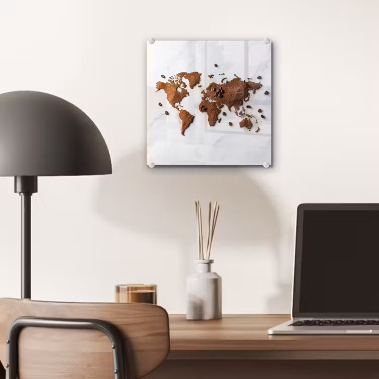 Wereldkaart - Koffie - Marmer plexiglas 5mm klein -sfeer6