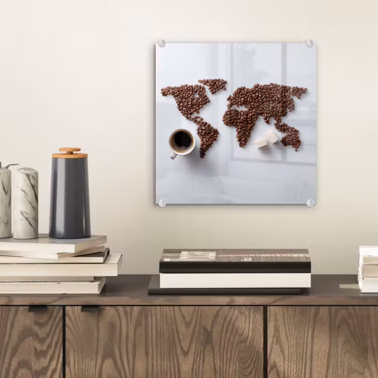 Wereldkaart - Koffiebonen - Suikerklontjes plexiglas 5mm klein -sfeer1
