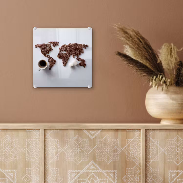 Wereldkaart - Koffiebonen - Suikerklontjes plexiglas 5mm klein -sfeer5