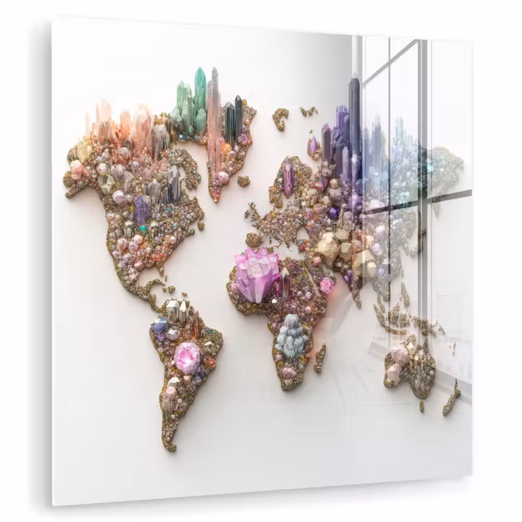 Wereldkaart - Kristallen - Unieke tinten plexiglas 5mm klein -zzzproduct_nieuw