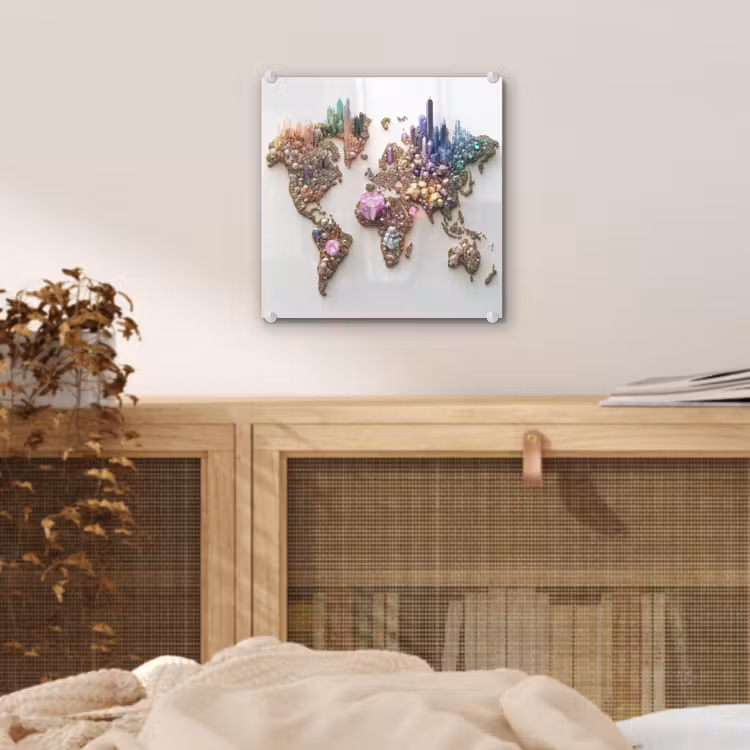 Wereldkaart - Kristallen - Unieke tinten plexiglas 5mm klein -sfeer4