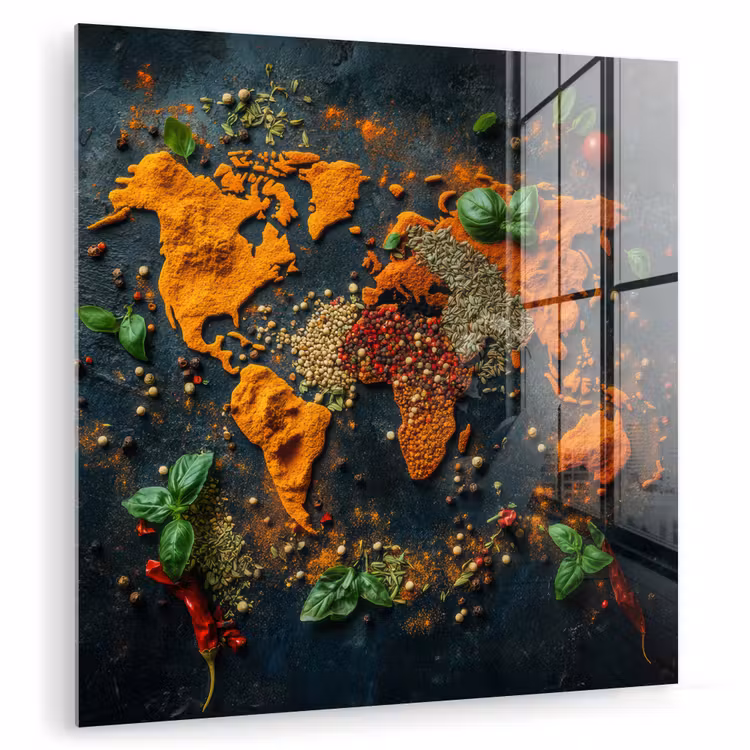 Wereldkaart - Kruiden - Levendige kleuren plexiglas 5mm klein -zzzproduct_nieuw