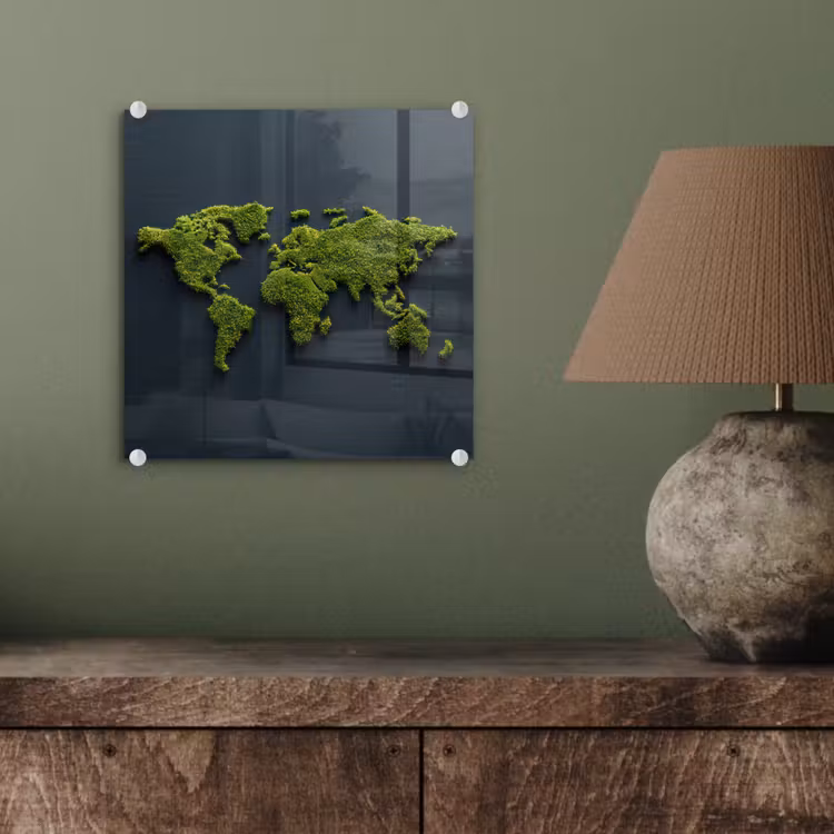 Wereldkaart - Mos -Levendig effect plexiglas 5mm klein -sfeer3