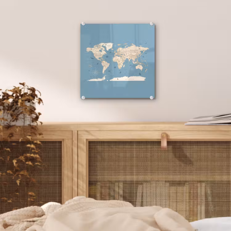Wereldkaart - Oceaan - Realistisch - Blauw plexiglas 5mm klein -sfeer4