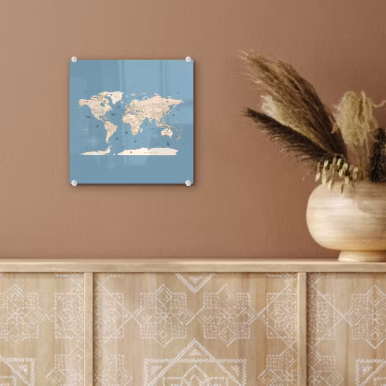 Wereldkaart - Oceaan - Realistisch - Blauw plexiglas 5mm klein -sfeer5