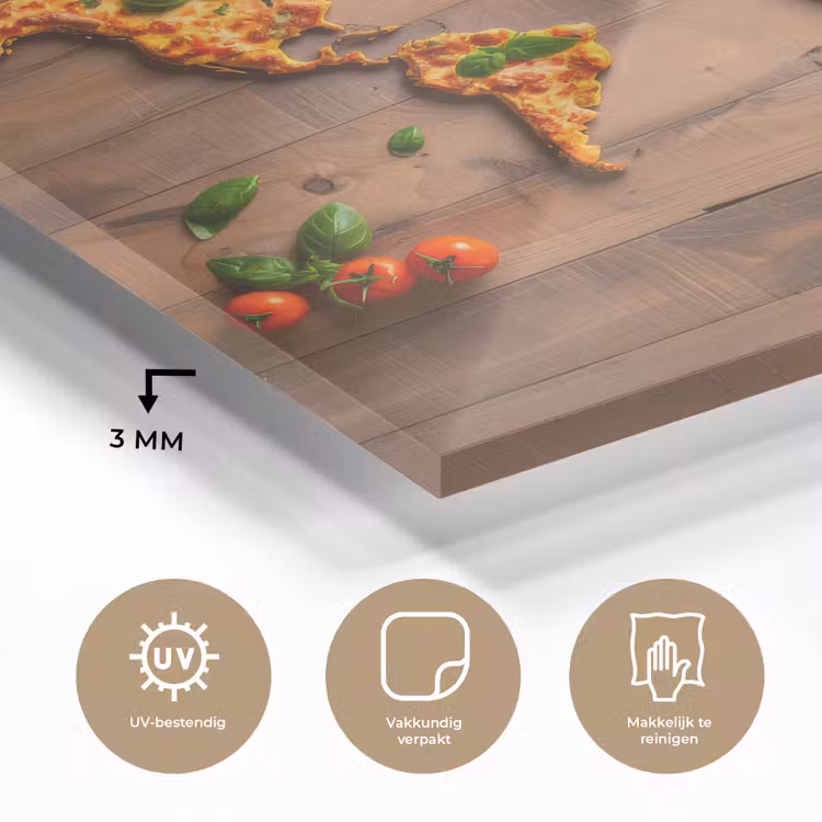 Wereldkaart - Pizza - Houten ondergrond plexiglas 5mm klein -sfeer2