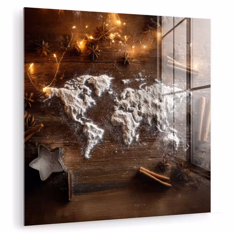 Wereldkaart - Poedersuiker - Hout plexiglas 5mm klein -zzzproduct_nieuw