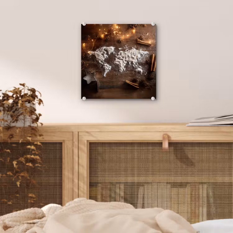 Wereldkaart - Poedersuiker - Hout plexiglas 5mm klein -sfeer4