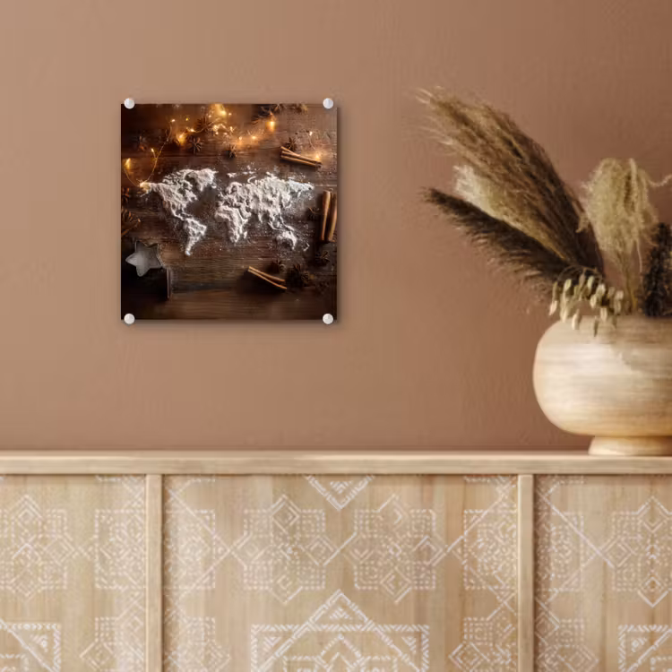 Wereldkaart - Poedersuiker - Hout plexiglas 5mm klein -sfeer5