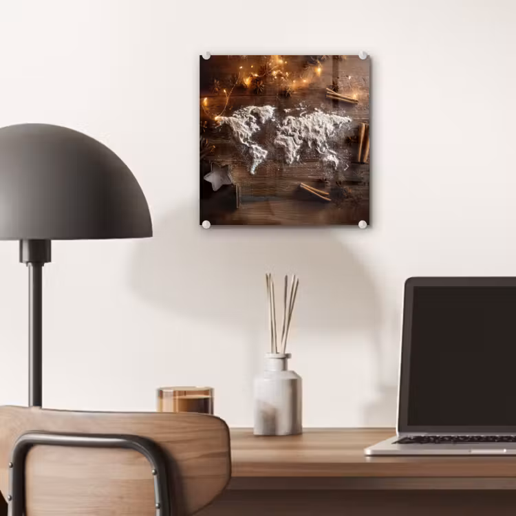 Wereldkaart - Poedersuiker - Hout plexiglas 5mm klein -sfeer6