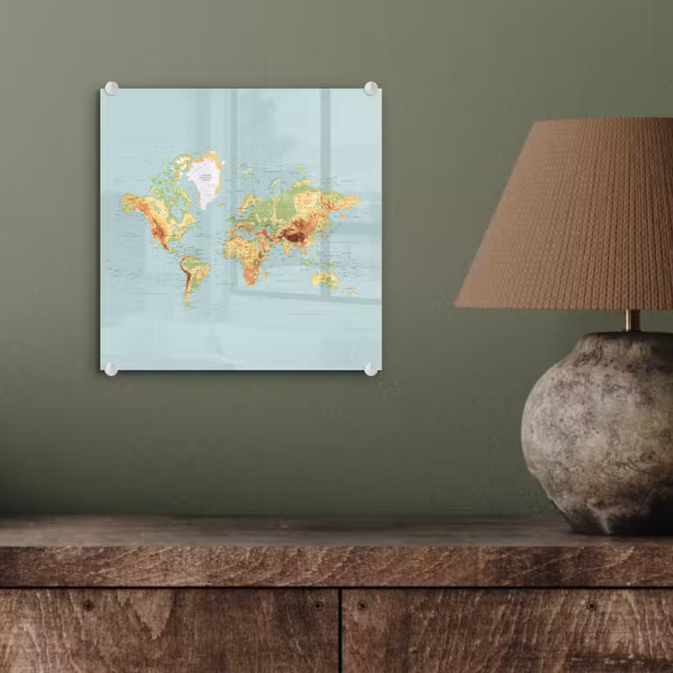 Wereldkaart - Realistisch - Blauw plexiglas 5mm klein -sfeer3