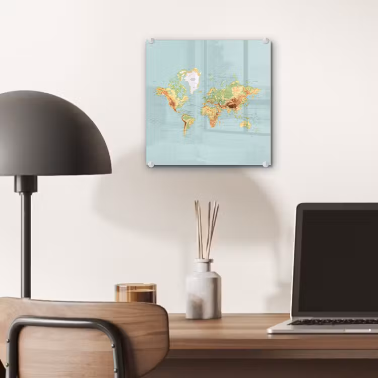 Wereldkaart - Realistisch - Blauw plexiglas 5mm klein -sfeer6