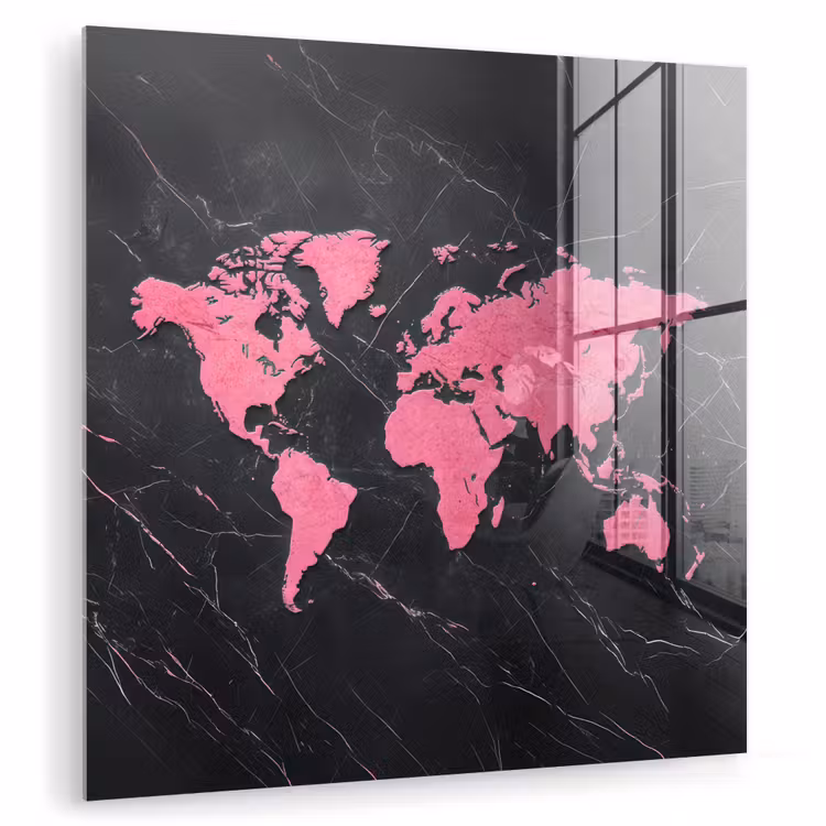 Wereldkaart - Roze - Marmer plexiglas 5mm klein -zzzproduct_nieuw
