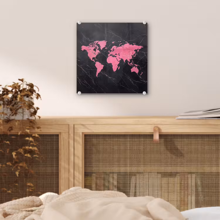 Wereldkaart - Roze - Marmer plexiglas 5mm klein -sfeer4