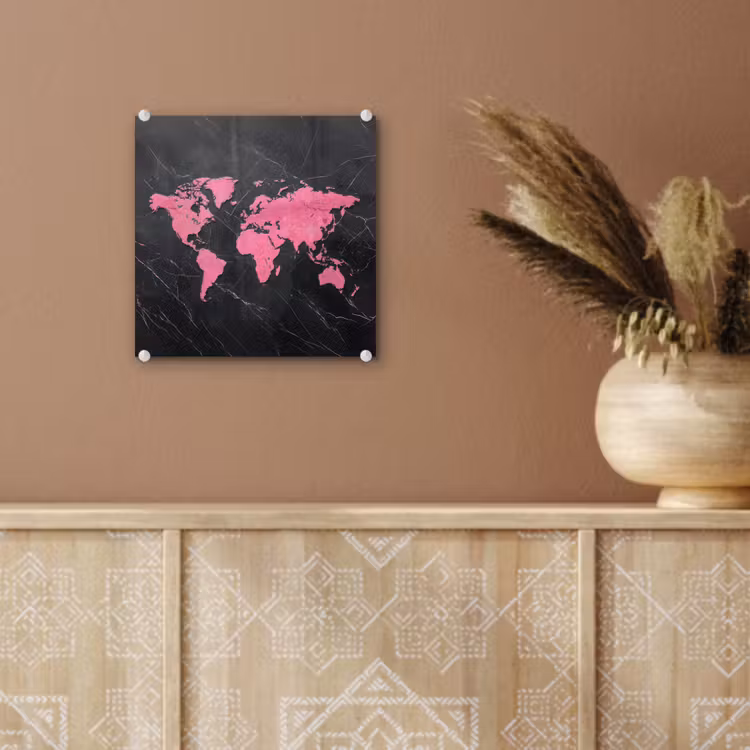 Wereldkaart - Roze - Marmer plexiglas 5mm klein -sfeer5