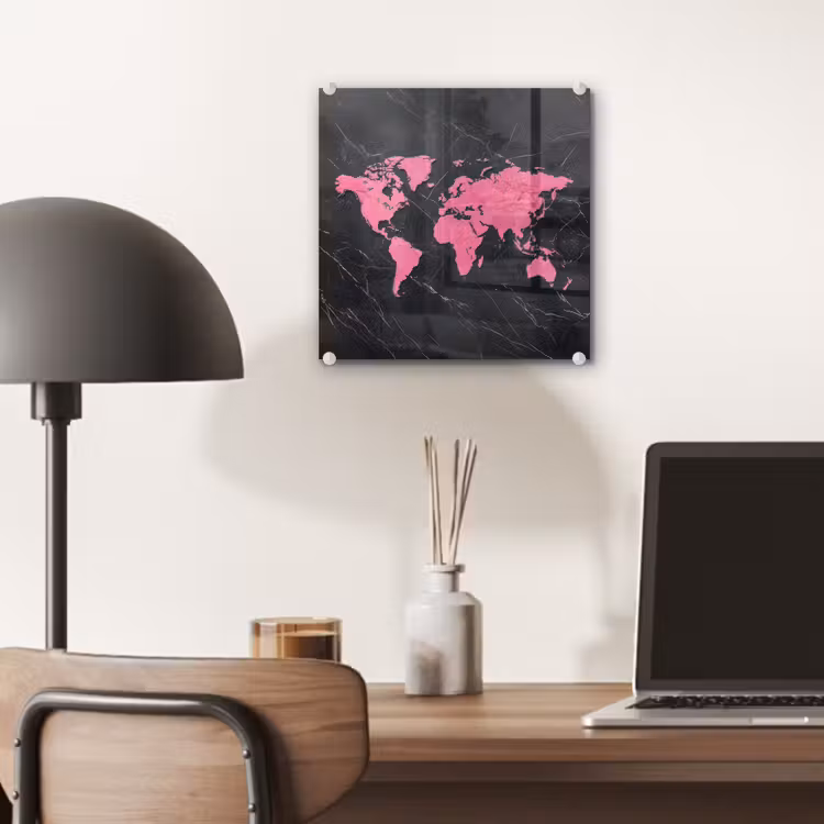 Wereldkaart - Roze - Marmer plexiglas 5mm klein -sfeer6