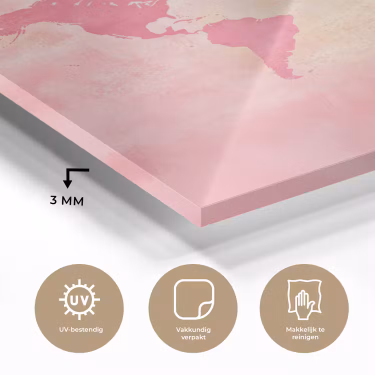 Wereldkaart - Roze - Vaag plexiglas 5mm klein -sfeer2