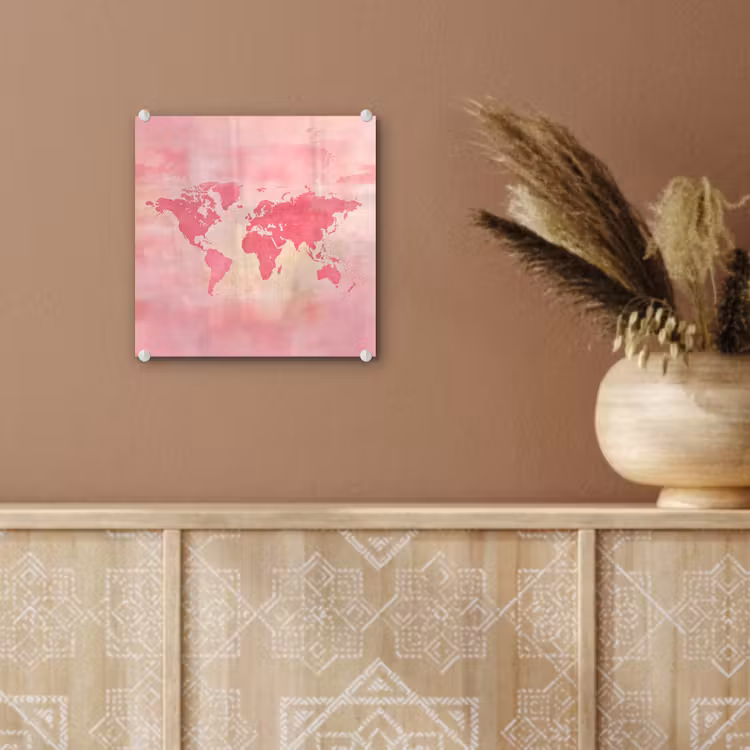 Wereldkaart - Roze - Vaag plexiglas 5mm klein -sfeer5