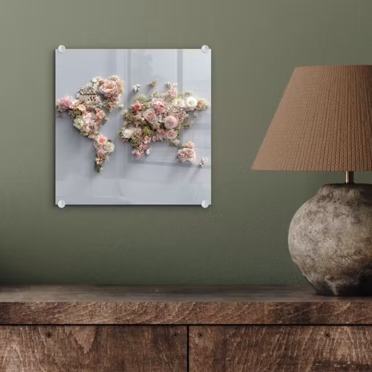 Wereldkaart - Rozen - Roze plexiglas 5mm klein -sfeer3