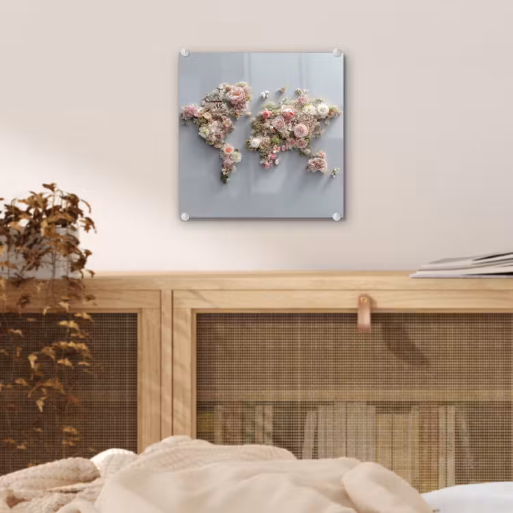 Wereldkaart - Rozen - Roze plexiglas 5mm klein -sfeer4
