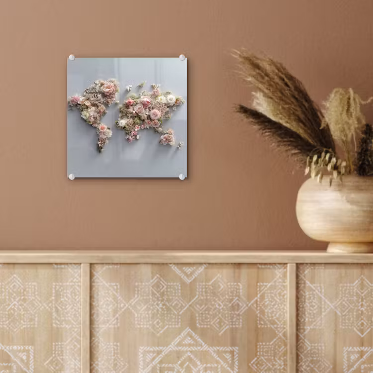 Wereldkaart - Rozen - Roze plexiglas 5mm klein -sfeer5