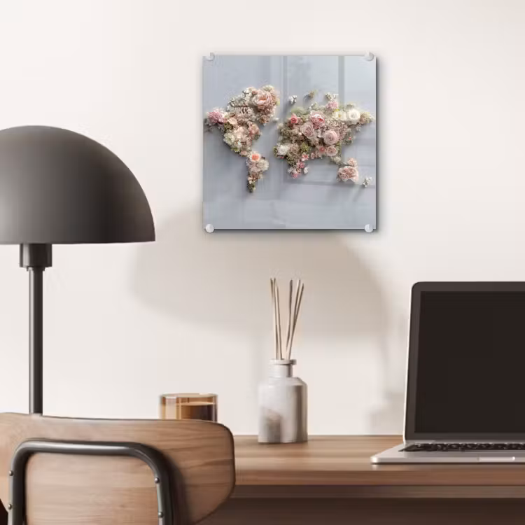 Wereldkaart - Rozen - Roze plexiglas 5mm klein -sfeer6