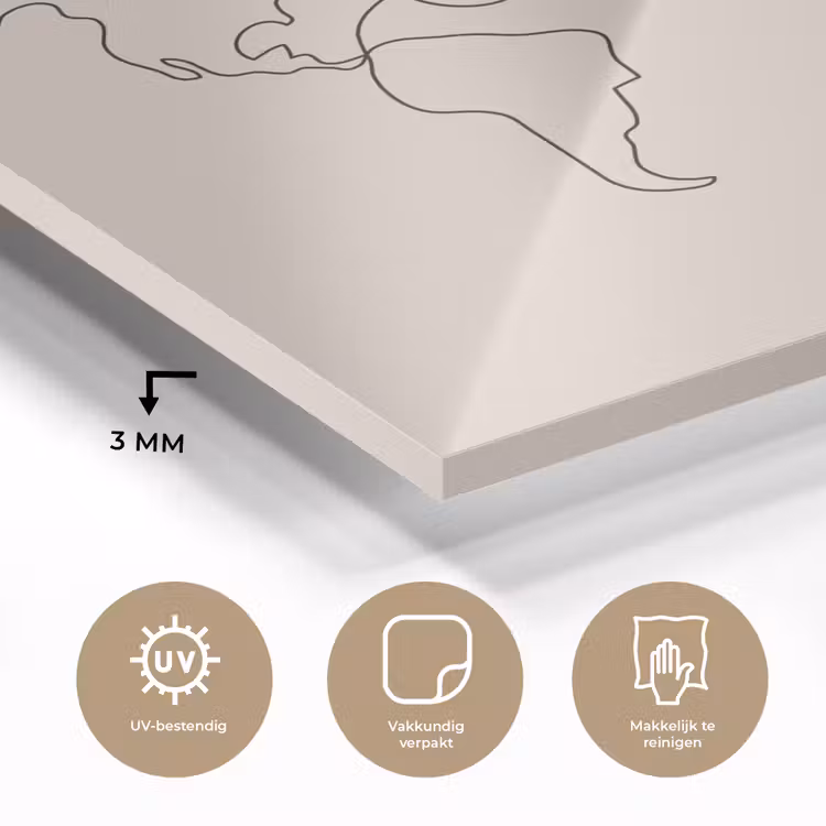Wereldkaart - Simpel - Vliegtuig plexiglas 5mm klein -sfeer2