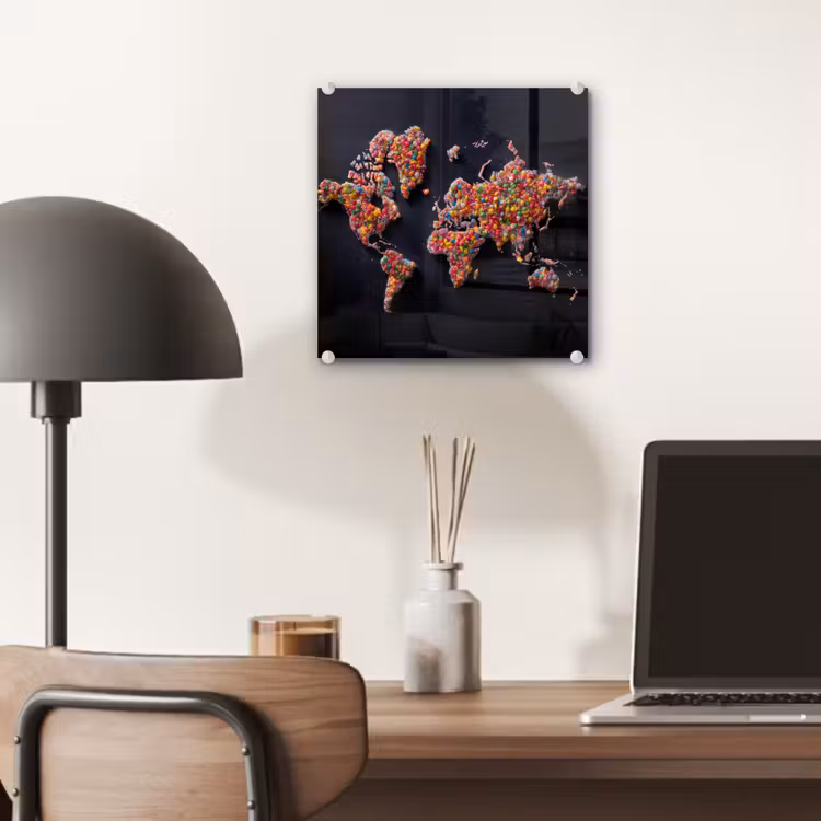 Wereldkaart - Snoepjes - Felle kleuren plexiglas 5mm klein -sfeer6