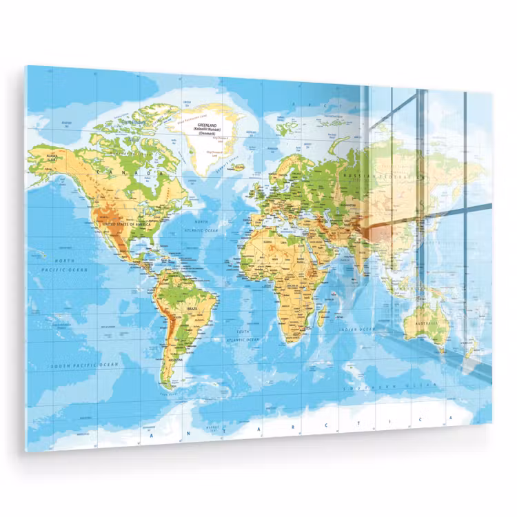 Wereldkaart - Staatkundig - Blauw - Aarde - Educatief plexiglas 5mm klein -zzzproduct_nieuw
