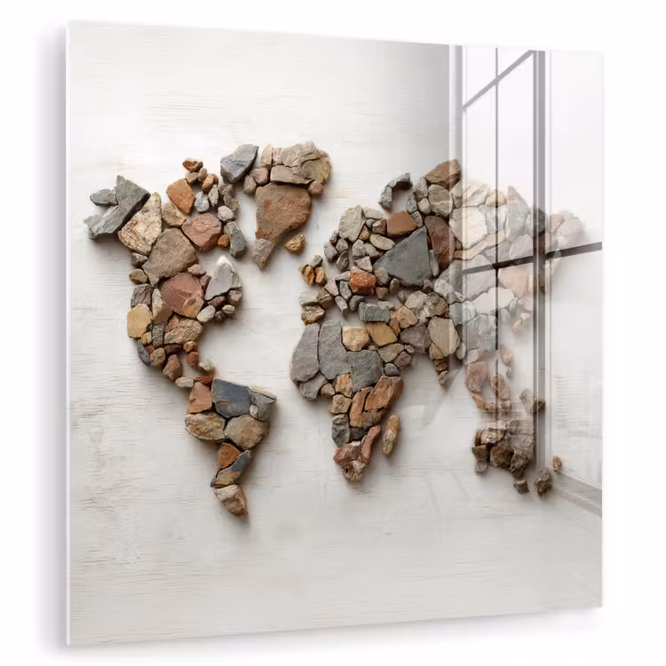 Wereldkaart - Stenen - Wit plexiglas 5mm klein -zzzproduct_nieuw
