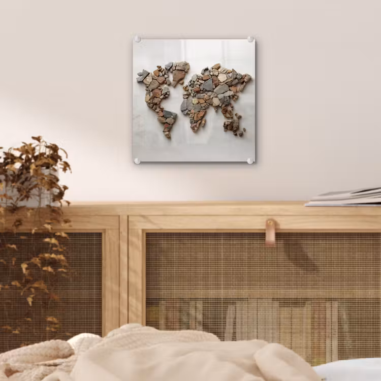 Wereldkaart - Stenen - Wit plexiglas 5mm klein -sfeer4