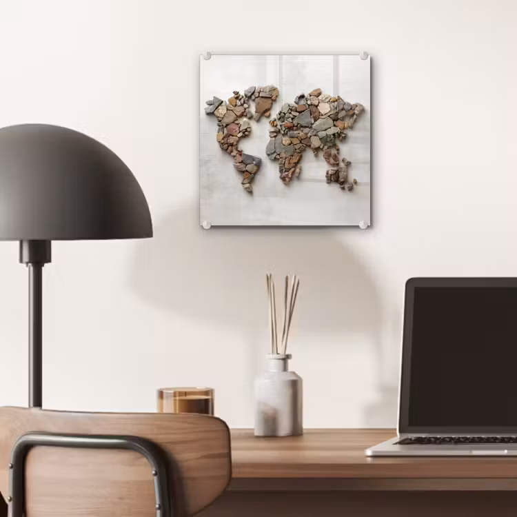 Wereldkaart - Stenen - Wit plexiglas 5mm klein -sfeer6