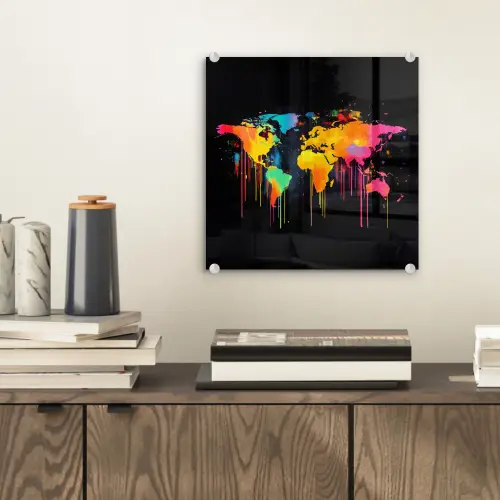 Wereldkaart - Verf - Kleurrijk - Graffiti - Wereld plexiglas 5mm klein -sfeer1