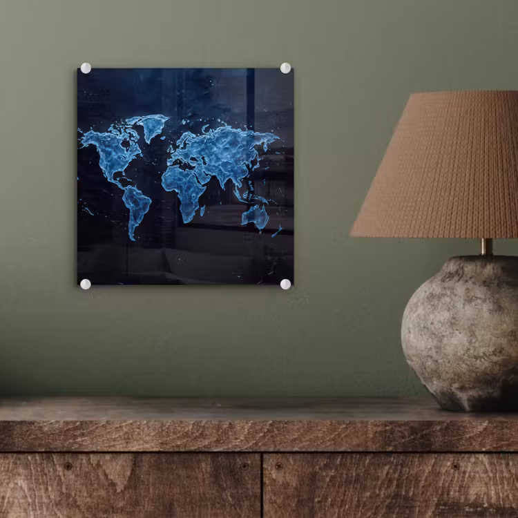 Wereldkaart - Waterstructuur - Blauw plexiglas 5mm klein -sfeer3