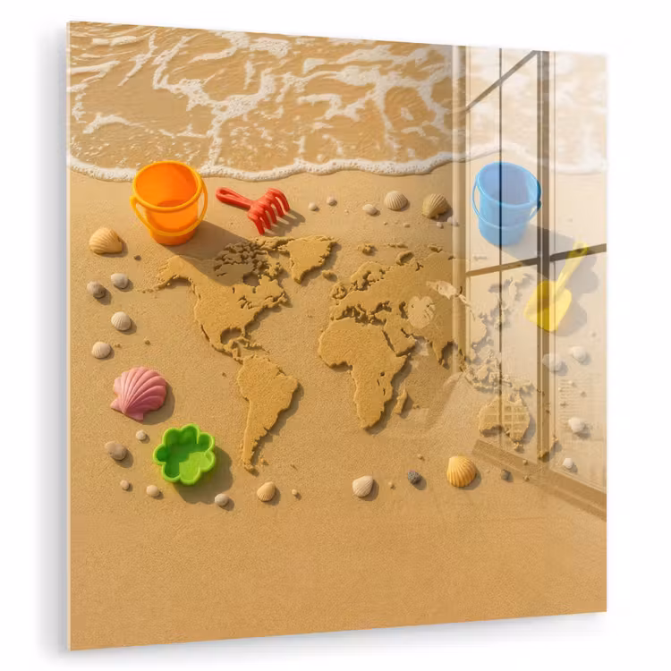 Wereldkaart - Zand - Kleurrijk - Zomer plexiglas 5mm klein -zzzproduct_nieuw