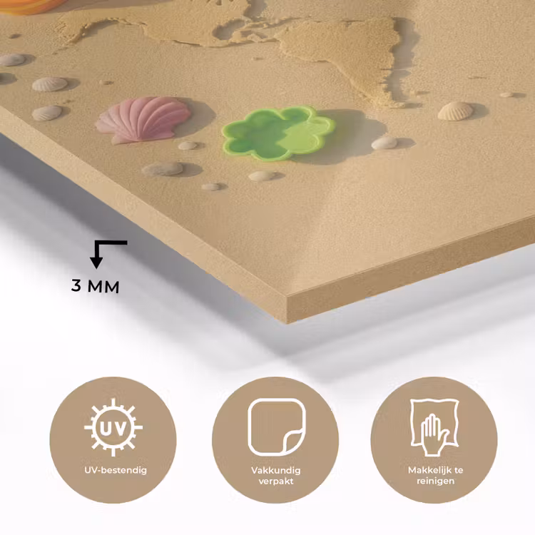 Wereldkaart - Zand - Kleurrijk - Zomer plexiglas 5mm klein -sfeer2