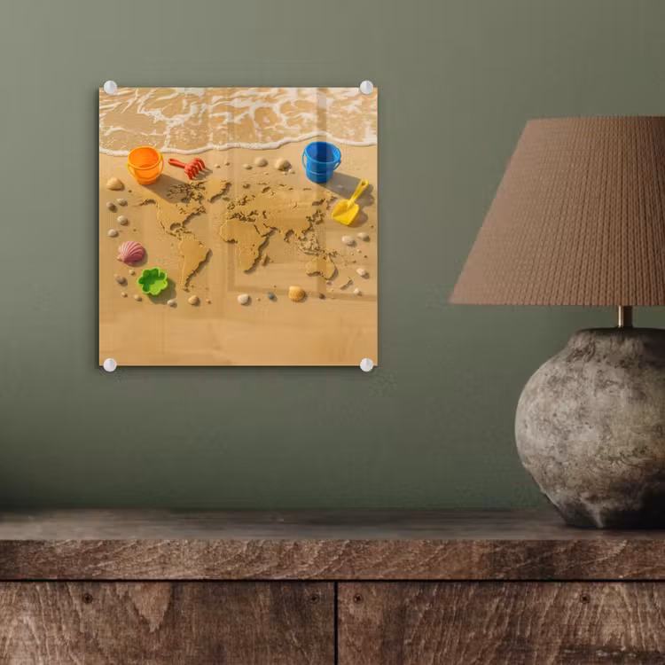 Wereldkaart - Zand - Kleurrijk - Zomer plexiglas 5mm klein -sfeer3