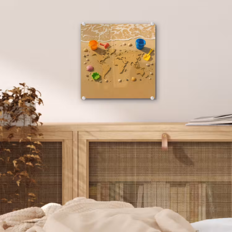 Wereldkaart - Zand - Kleurrijk - Zomer plexiglas 5mm klein -sfeer4