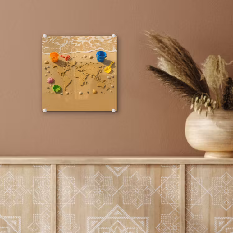 Wereldkaart - Zand - Kleurrijk - Zomer plexiglas 5mm klein -sfeer5