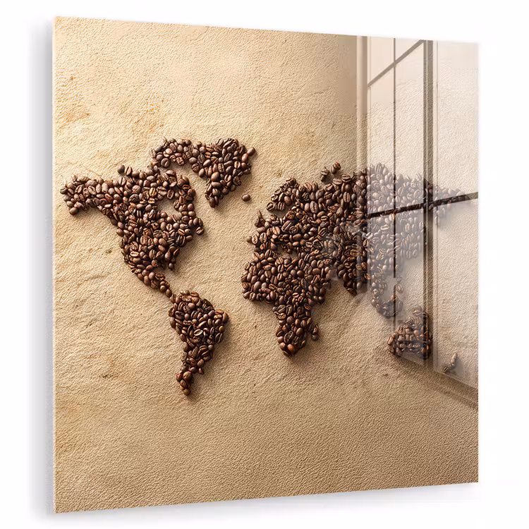 Wereldkaart - Zandkleur - Koffiebonen plexiglas 5mm klein -zzzproduct_nieuw