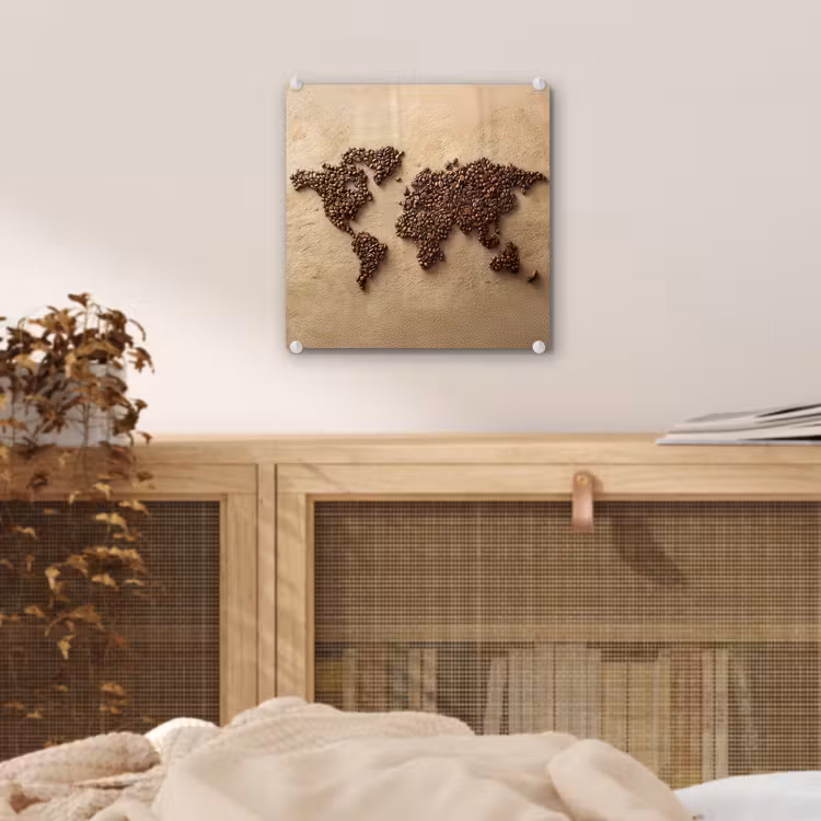 Wereldkaart - Zandkleur - Koffiebonen plexiglas 5mm klein -sfeer4