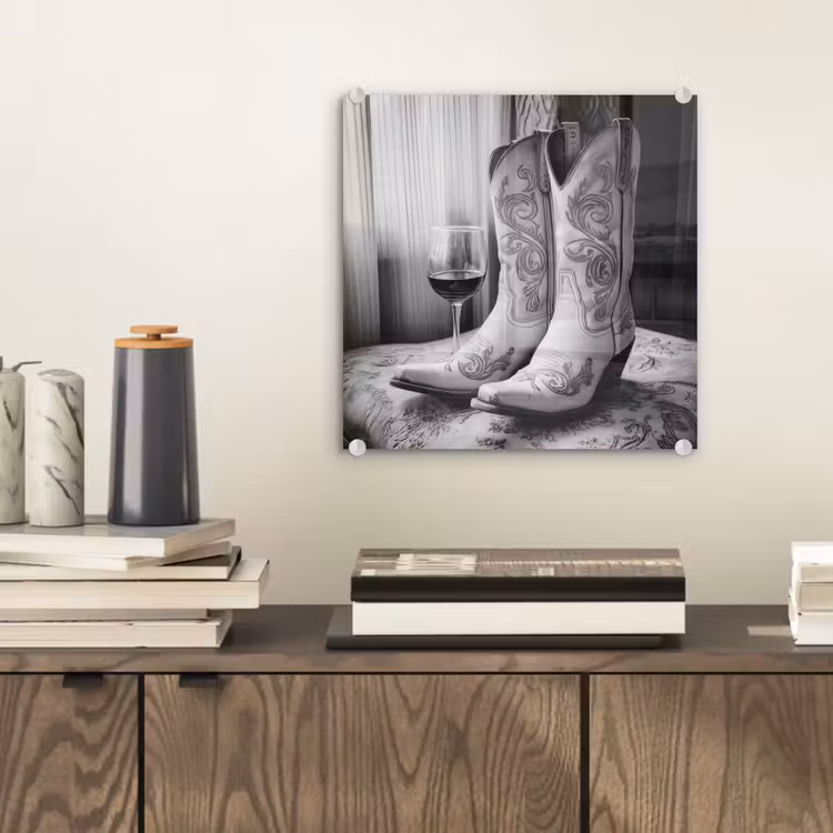 Wijn - Cowboylaarzen - Raamlicht - Wit plexiglas 5mm klein -sfeer1