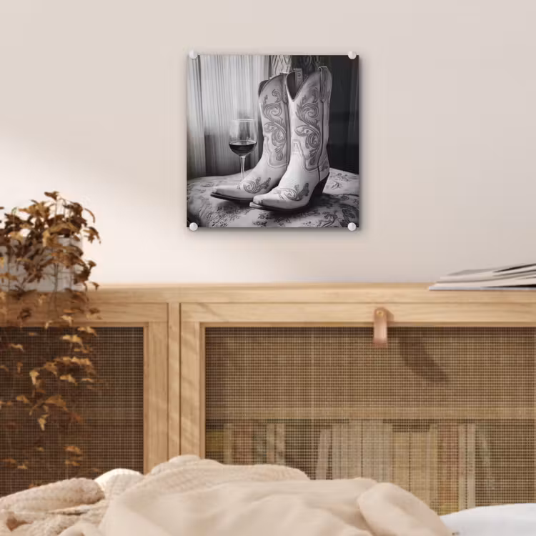 Wijn - Cowboylaarzen - Raamlicht - Wit plexiglas 5mm klein -sfeer4
