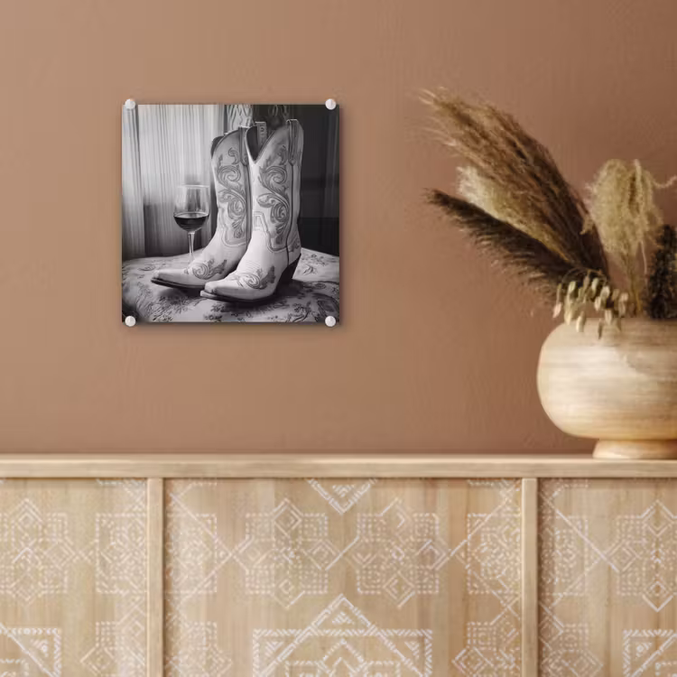 Wijn - Cowboylaarzen - Raamlicht - Wit plexiglas 5mm klein -sfeer5