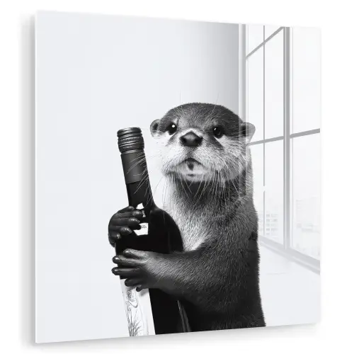 Wijnfles - Otter - Zwart plexiglas 5mm klein -zzzproduct_nieuw